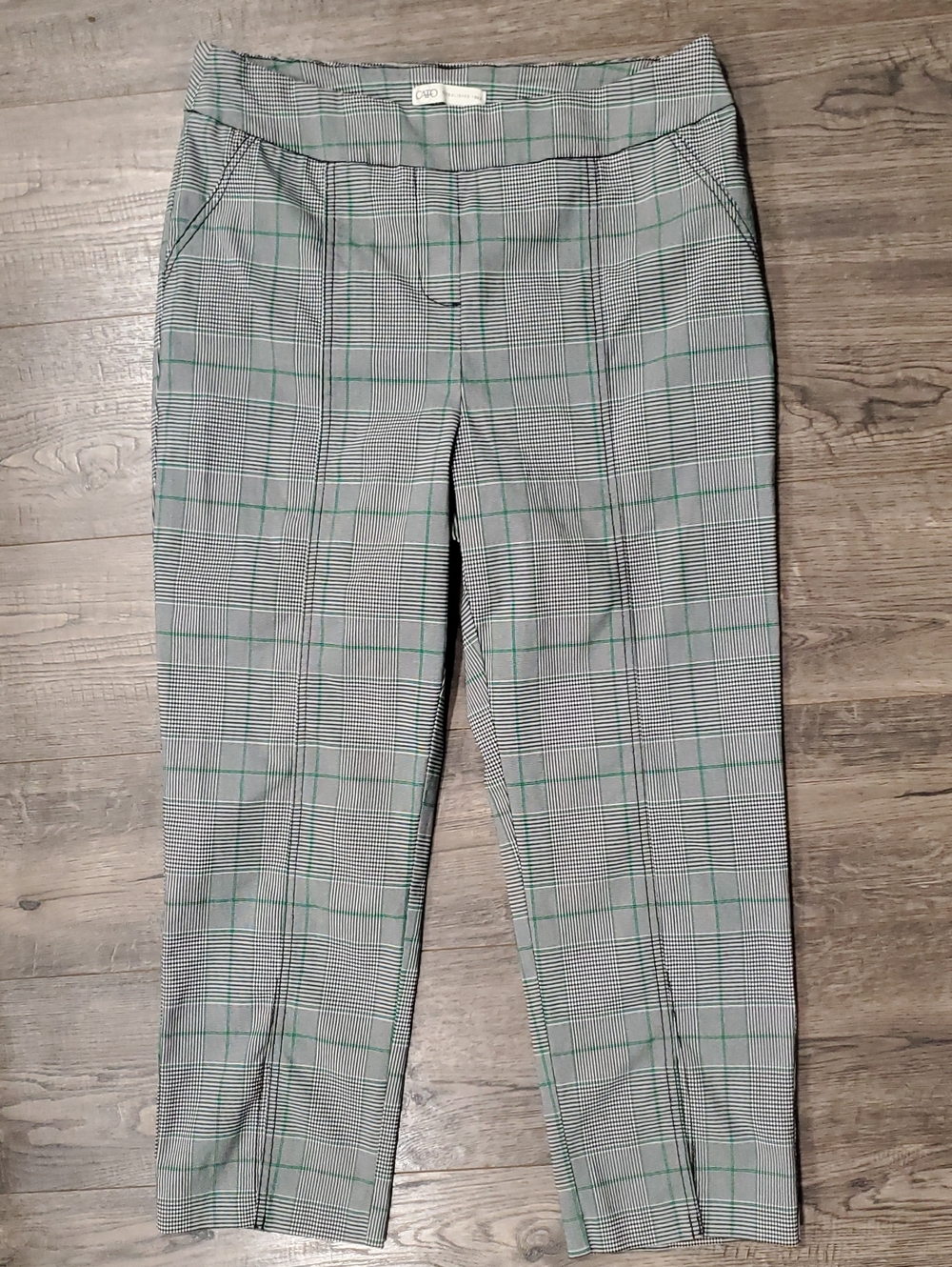 Cato Gray Plaid Trousers with Green Windowpane